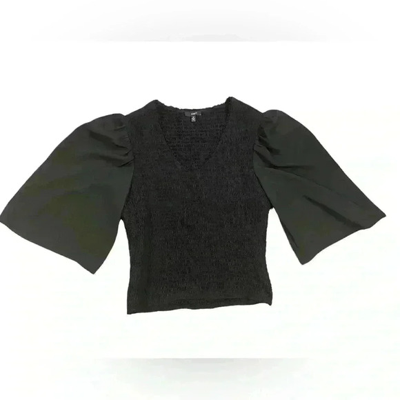 DREW Black Puff Sleeve Scrunch V-Neck Size Small - Picture 1 of 8